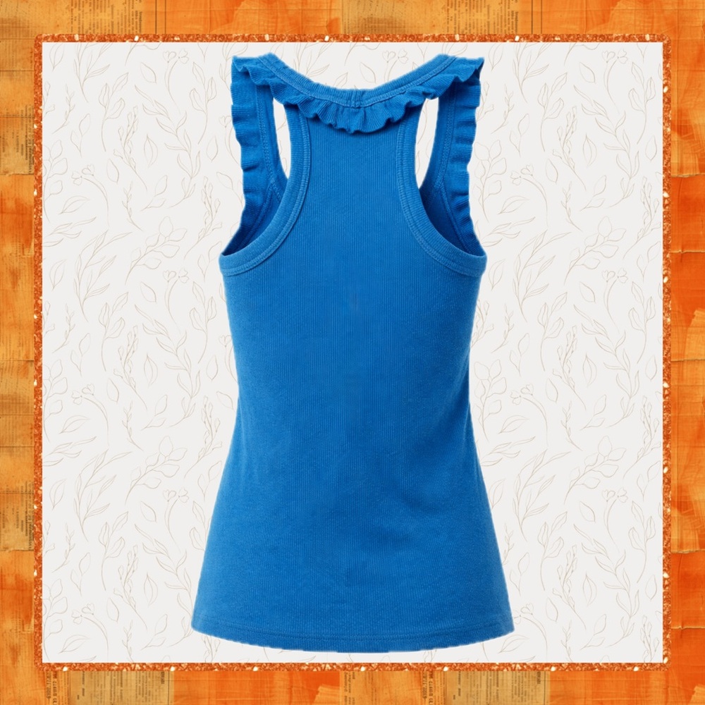Anchor Blue Y2K Ribbed Ruffle Tank Top Blue Fitted Small Summer Mall Core - Picture 4 of 5